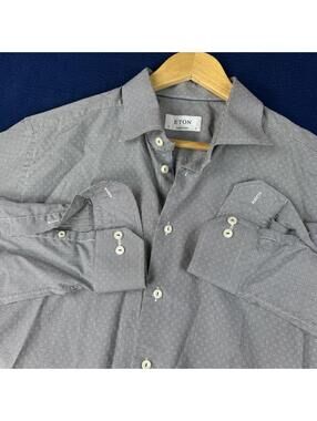 Eton Contemporary Dress Shirt Grey Micro Pattern Button Up Luxury Shirt Mens 43